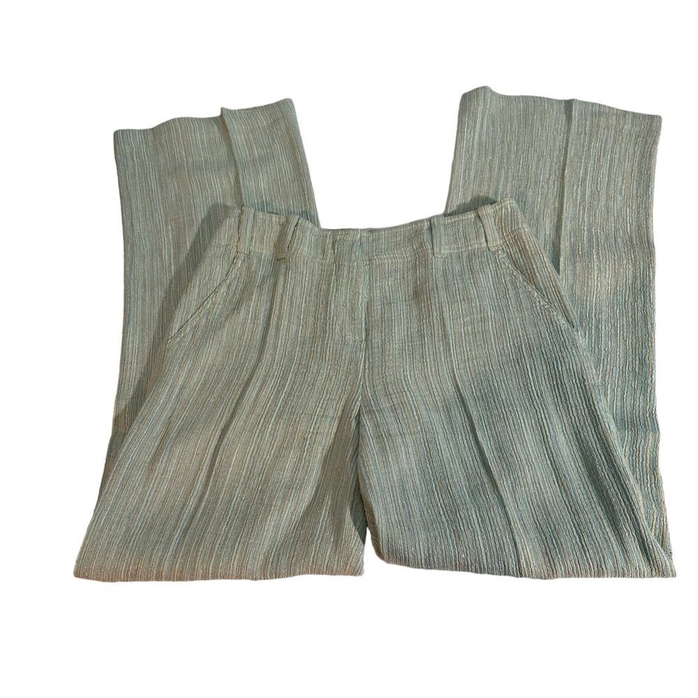 St. John Wide Leg Pleated Pants in Mint Green
